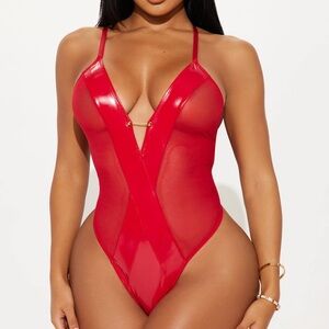 Red Sheer Strappy Bodysuit